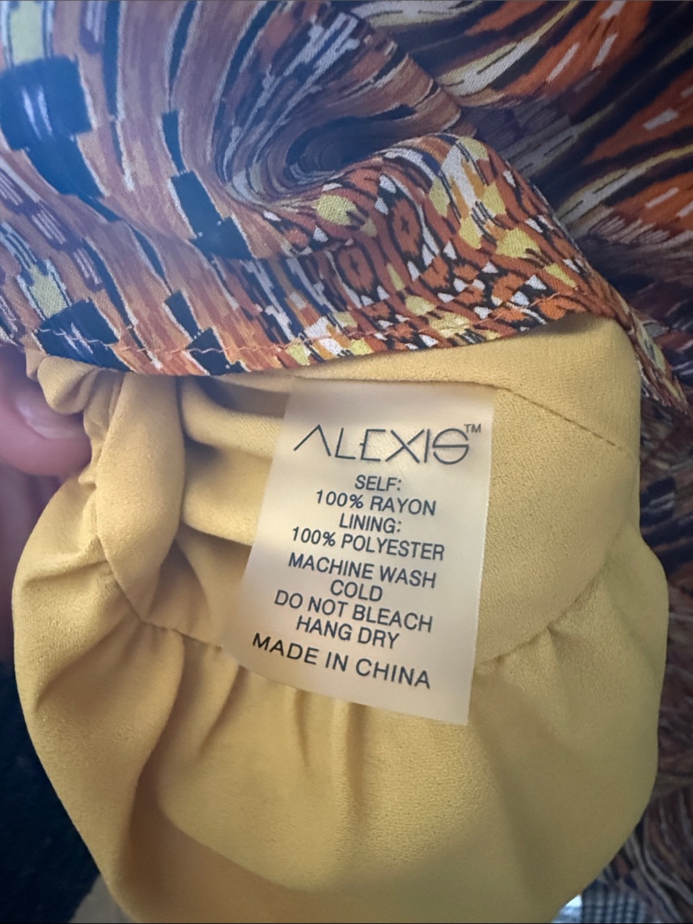 Alexis Multicolor Ikat-Print Long Sleeve Dress in Mustard and Brown - Picture 9 of 9